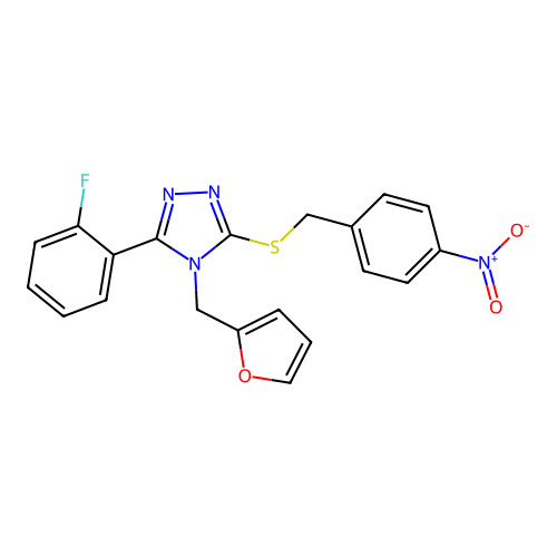 3-(2-fluorophenyl)-4-(furan-2-ylmethyl)-5-((4-nitrobenzyl)thio)-4H-1,2,4-triazole structure