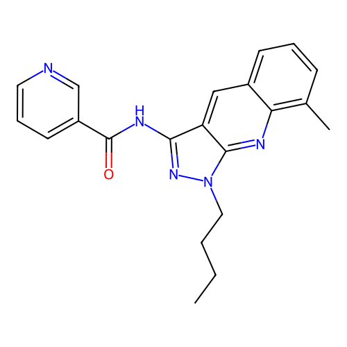 N-(1-butyl-8-methyl-1H-pyrazolo[3,4-b]quinolin-3-yl)nicotinamide structure