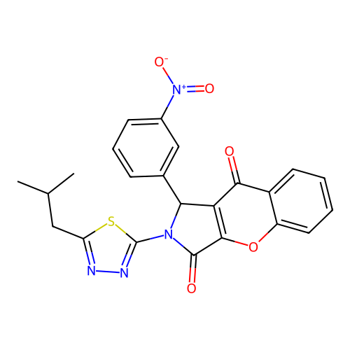 2-(5-isobutyl-1,3,4-thiadiazol-2-yl)-1-(3-nitrophenyl)-1,2-dihydrochromeno[2,3-c]pyrrole-3,9-dione structure