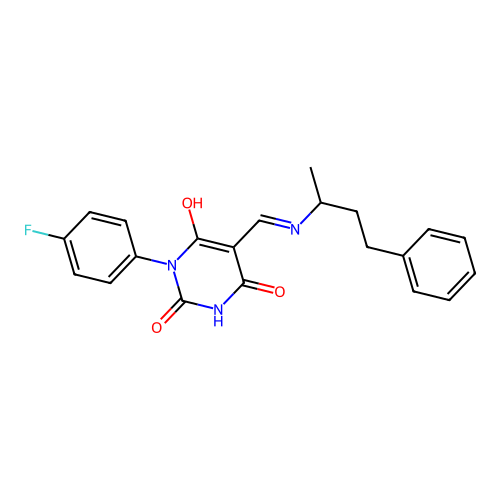 1-(4-fluorophenyl)-5-[(4-phenylbutan-2-ylamino)methylidene]-1,3-diazinane-2,4,6-trione structure