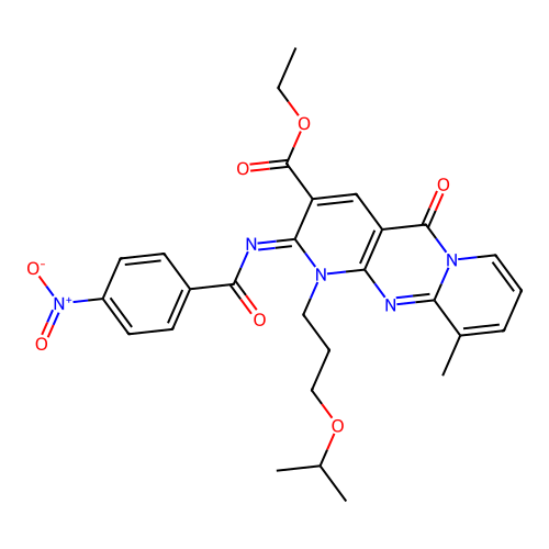(Z)-ethyl 1-(3-isopropoxypropyl)-10-methyl-2-((4-nitrobenzoyl)imino)-5-oxo-2,5-dihydro-1H-dipyrido[1,2-a:2',3'-d]pyrimidine-3-carboxylate structure