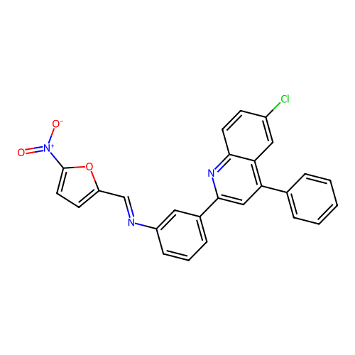 3-(6-chloro-4-phenylquinolin-2-yl)-N-[(E)-(5-nitrofuran-2-yl)methylidene]aniline structure