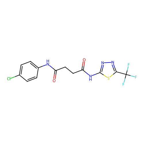 N1-(4-chlorophenyl)-N4-(5-(trifluoromethyl)-1,3,4-thiadiazol-2-yl)succinamide structure