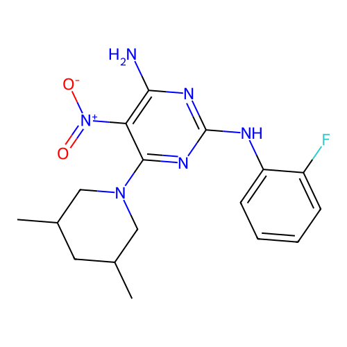 6-(3,5-dimethylpiperidin-1-yl)-2-N-(2-fluorophenyl)-5-nitropyrimidine-2,4-diamine structure