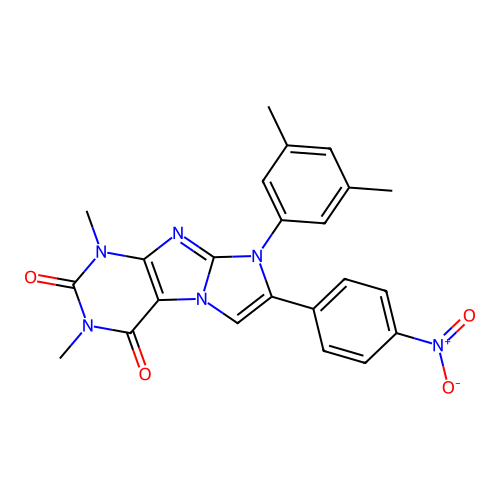 8-(3,5-dimethylphenyl)-1,3-dimethyl-7-(4-nitrophenyl)-1H-imidazo[2,1-f]purine-2,4(3H,8H)-dione structure