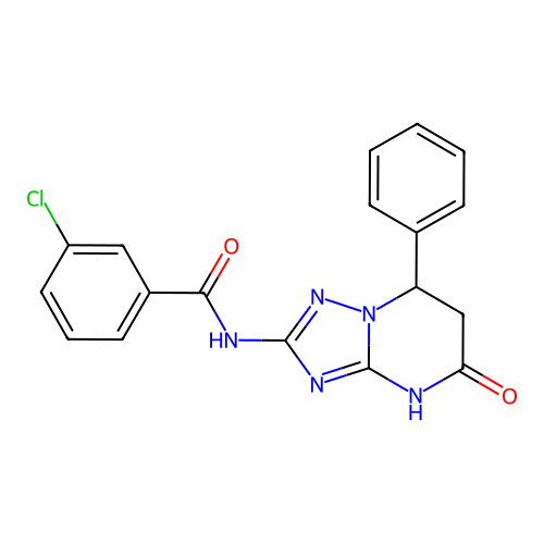 3-chloro-N-(5-oxo-7-phenyl-3,5,6,7-tetrahydro[1,2,4]triazolo[1,5-a]pyrimidin-2-yl)benzamide structure