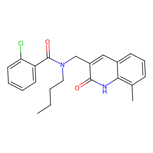 N-butyl-2-chloro-N-[(8-methyl-2-oxo-1,2-dihydroquinolin-3-yl)methyl]benzamide structure
