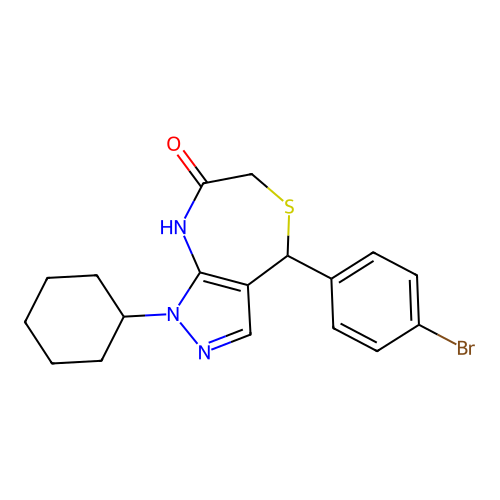 4-(4-bromophenyl)-1-cyclohexyl-4,6-dihydro-1H-pyrazolo[3,4-e][1,4]thiazepin-7-ol structure