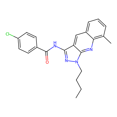 N-(1-butyl-8-methylpyrazolo[3,4-b]quinolin-3-yl)-4-chlorobenzamide structure