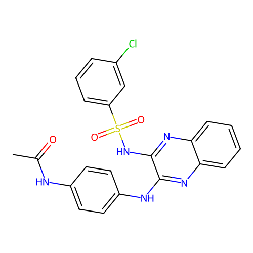 N-{4-[(3-{[(3-chlorophenyl)sulfonyl]amino}quinoxalin-2-yl)amino]phenyl}acetamide structure