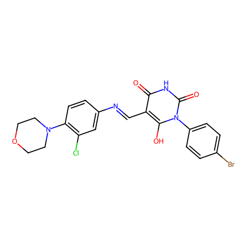 (5E)-1-(4-bromophenyl)-5-[(3-chloro-4-morpholin-4-ylanilino)methylidene]-1,3-diazinane-2,4,6-trione structure