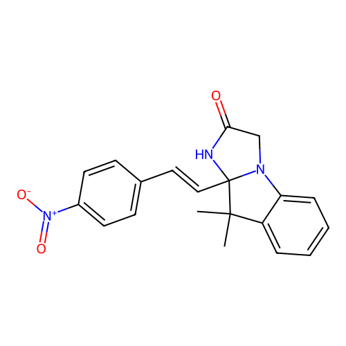 (E)-9,9-dimethyl-9a-(4-nitrostyryl)-9,9a-dihydro-1H-imidazo[1,2-a]indol-2(3H)-one structure