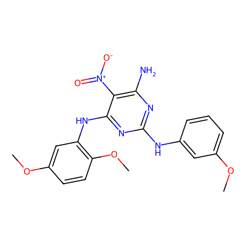 {6-amino-2-[(3-methoxyphenyl)amino]-5-nitropyrimidin-4-yl}(2,5-dimethoxyphenyl )amine structure