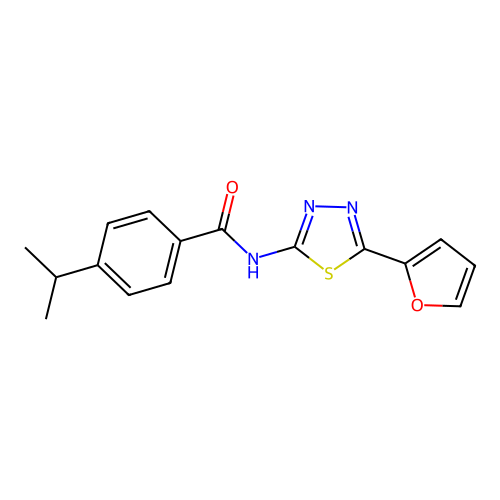 N-[(2Z)-5-(furan-2-yl)-1,3,4-thiadiazol-2(3H)-ylidene]-4-(propan-2-yl)benzamide structure