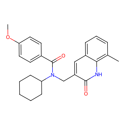 N-cyclohexyl-4-methoxy-N-[(8-methyl-2-oxo-1H-quinolin-3-yl)methyl]benzamide structure