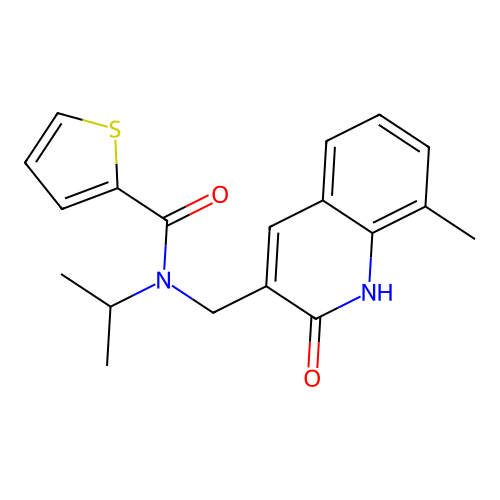 N-((2-hydroxy-8-methylquinolin-3-yl)methyl)-N-isopropylthiophene-2-carboxamide structure