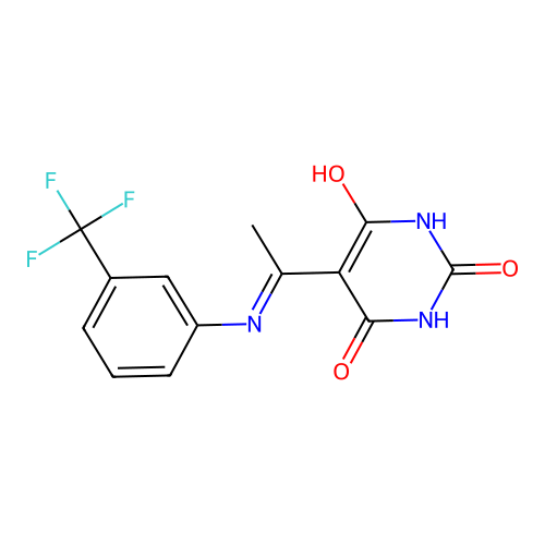 5-[1-[3-(trifluoromethyl)anilino]ethylidene]-1,3-diazinane-2,4,6-trione structure