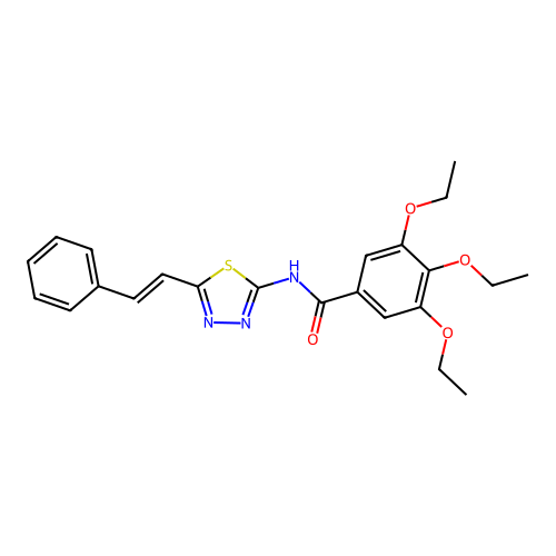 3,4,5-triethoxy-N-[5-[(E)-2-phenylethenyl]-1,3,4-thiadiazol-2-yl]benzamide structure