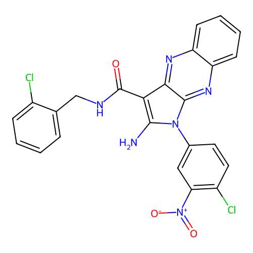 2-amino-1-(4-chloro-3-nitrophenyl)-N-(2-chlorobenzyl)-1H-pyrrolo[2,3-b]quinoxaline-3-carboxamide structure