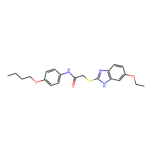 N-(4-butoxyphenyl)-2-[(5-ethoxy-1H-benzimidazol-2-yl)sulfanyl]acetamide structure
