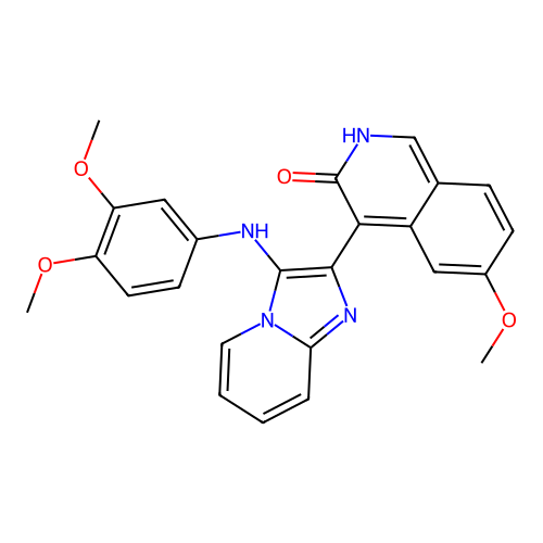 4-(3-((3,4-dimethoxyphenyl)amino)imidazo[1,2-a]pyridin-2-yl)-6-methoxyisoquinolin-3-ol structure