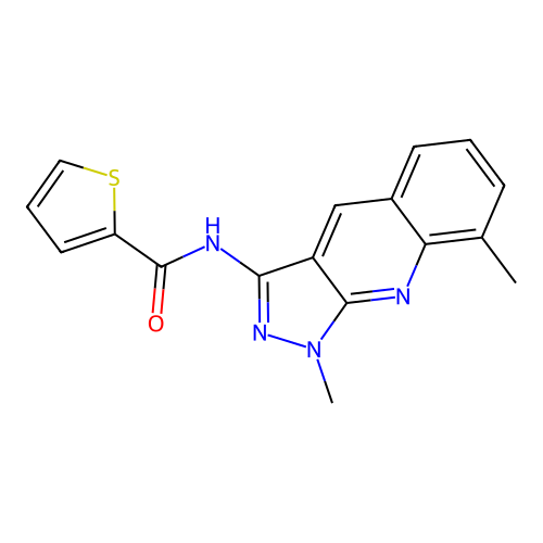 N-(1,8-dimethyl-1H-pyrazolo[3,4-b]quinolin-3-yl)thiophene-2-carboxamide structure