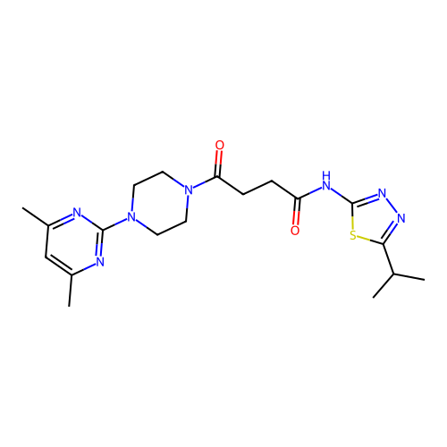 4-(4-(4,6-dimethylpyrimidin-2-yl)piperazin-1-yl)-N-(5-isopropyl-1,3,4-thiadiazol-2-yl)-4-oxobutanamide structure