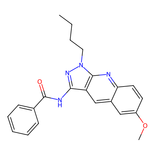 N-(1-butyl-6-methoxy-1H-pyrazolo[3,4-b]quinolin-3-yl)benzamide structure