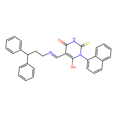 5-[(3,3-diphenylpropylamino)methylidene]-1-naphthalen-1-yl-2-sulfanylidene-1,3-diazinane-4,6-dione structure