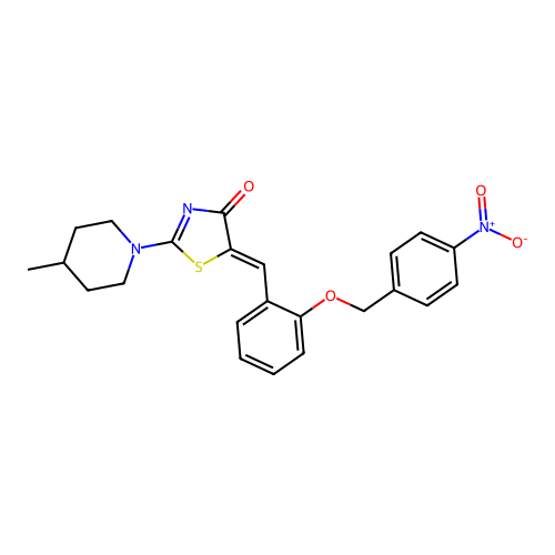 (Z)-2-(4-methylpiperidin-1-yl)-5-(2-((4-nitrobenzyl)oxy)benzylidene)thiazol-4(5H)-one structure