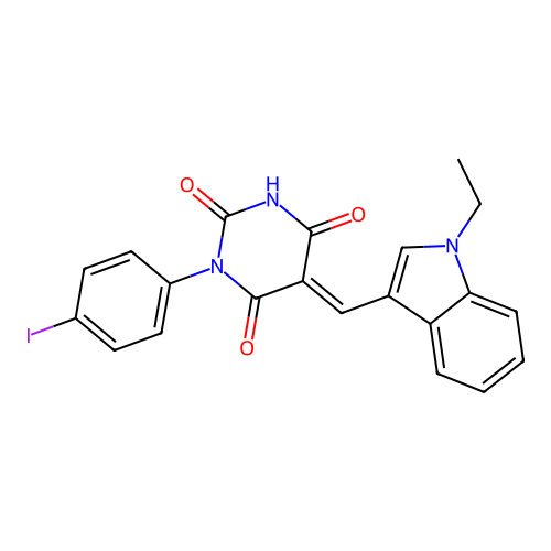 (5E)-5-[(1-ethylindol-3-yl)methylidene]-1-(4-iodophenyl)-1,3-diazinane-2,4,6-trione structure