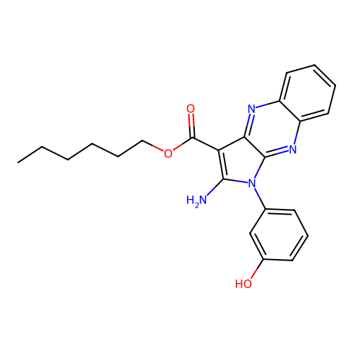 hexyl 2-amino-1-(3-hydroxyphenyl)-1H-pyrrolo[2,3-b]quinoxaline-3-carboxylate structure