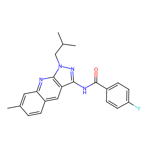 4-fluoro-N-[7-methyl-1-(2-methylpropyl)pyrazolo[3,4-b]quinolin-3-yl]benzamide structure