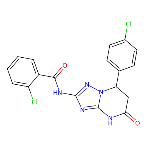 2-chloro-N-(7-(4-chlorophenyl)-5-oxo-4,5,6,7-tetrahydro-[1,2,4]triazolo[1,5-a]pyrimidin-2-yl)benzamide structure