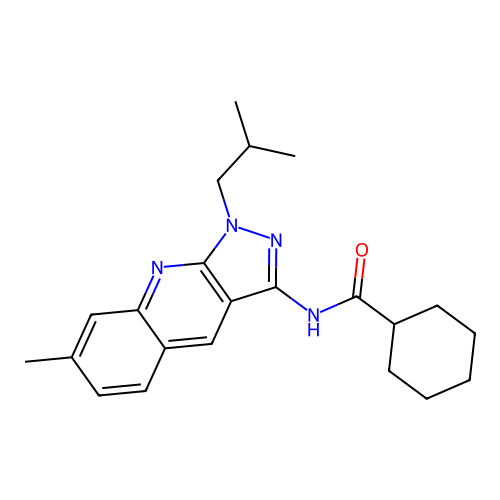 N-(1-isobutyl-7-methyl-1H-pyrazolo[3,4-b]quinolin-3-yl)cyclohexanecarboxamide structure