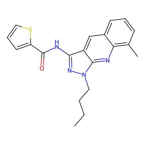 N-(1-butyl-8-methylpyrazolo[3,4-b]quinolin-3-yl)thiophene-2-carboxamide structure