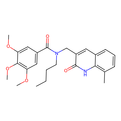 N-butyl-3,4,5-trimethoxy-N-[(8-methyl-2-oxo-1H-quinolin-3-yl)methyl]benzamide structure