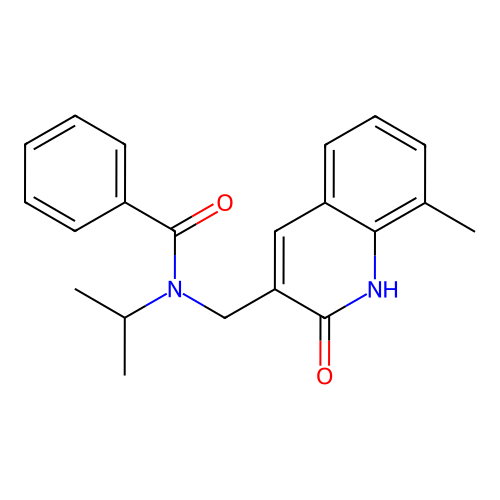 N-[(8-methyl-2-oxo-1,2-dihydroquinolin-3-yl)methyl]-N-(propan-2-yl)benzamide structure