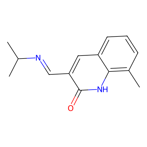 8-methyl-3-[(E)-(propan-2-ylimino)methyl]quinolin-2(1H)-one structure