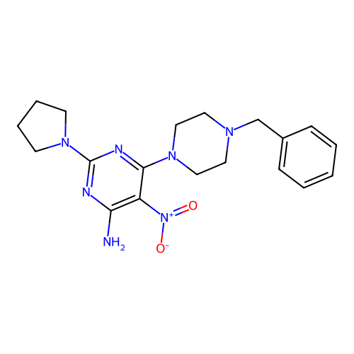 6-(4-Benzylpiperazin-1-yl)-5-nitro-2-(pyrrolidin-1-yl)pyrimidin-4-amine structure