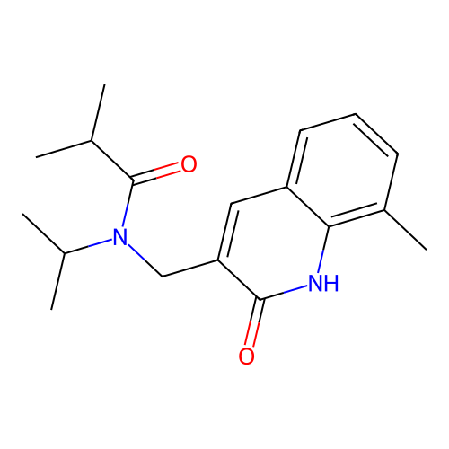2-methyl-N-[(8-methyl-2-oxo-1H-quinolin-3-yl)methyl]-N-propan-2-ylpropanamide structure