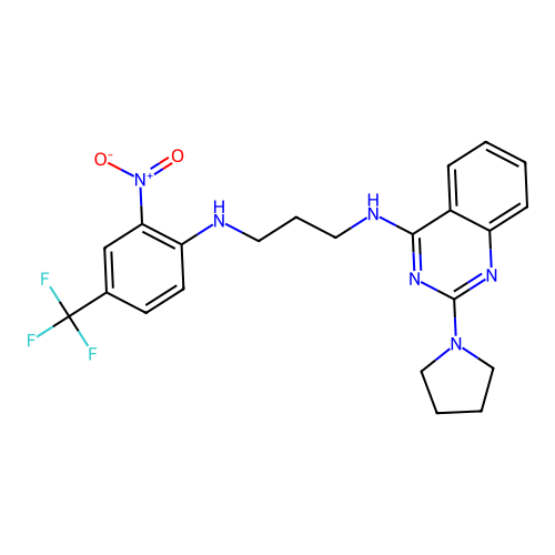 N'-[2-nitro-4-(trifluoromethyl)phenyl]-N-(2-pyrrolidin-1-ylquinazolin-4-yl)propane-1,3-diamine structure