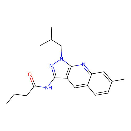 N-[7-methyl-1-(2-methylpropyl)pyrazolo[3,4-b]quinolin-3-yl]butanamide structure