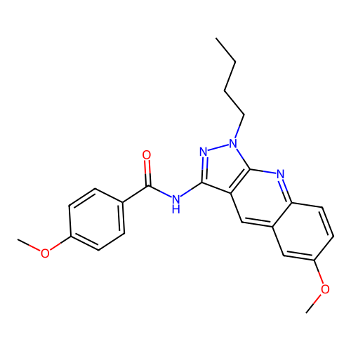 N-(1-butyl-6-methoxypyrazolo[3,4-b]quinolin-3-yl)-4-methoxybenzamide structure