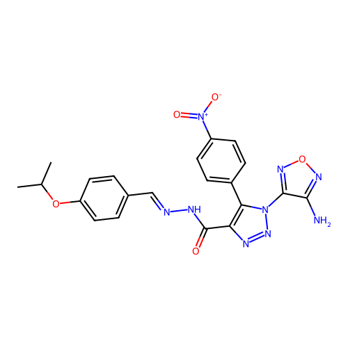 (E)-1-(4-amino-1,2,5-oxadiazol-3-yl)-N'-(4-isopropoxybenzylidene)-5-(4-nitrophenyl)-1H-1,2,3-triazole-4-carbohydrazide structure