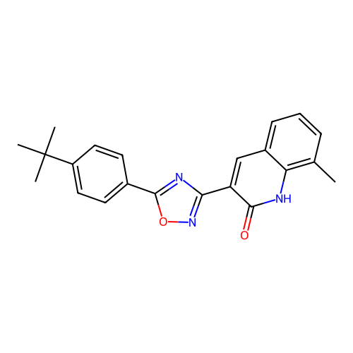 3-[5-(4-tert-butylphenyl)-1,2,4-oxadiazol-3-yl]-8-methylquinolin-2(1H)-one structure
