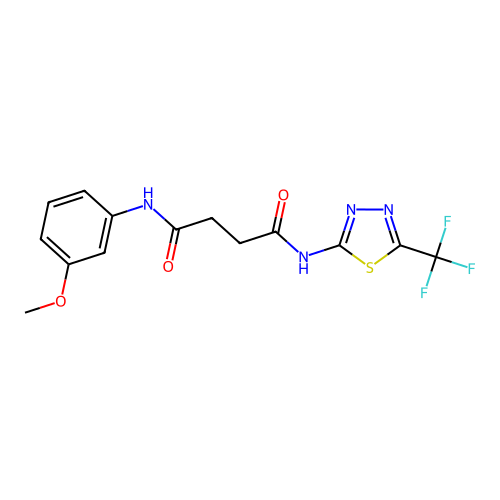 N1-(3-methoxyphenyl)-N4-(5-(trifluoromethyl)-1,3,4-thiadiazol-2-yl)succinamide structure
