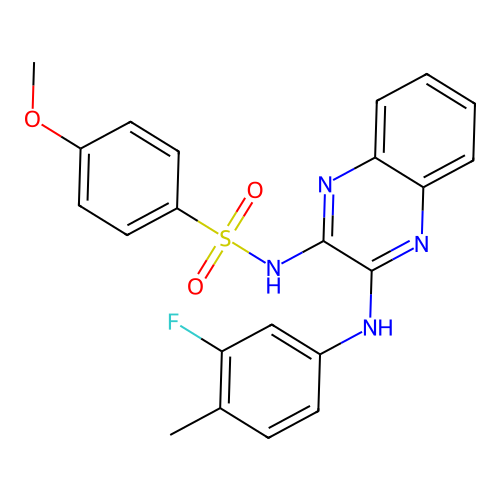 N-(3-((3-fluoro-4-methylphenyl)amino)quinoxalin-2-yl)-4-methoxybenzenesulfonamide structure