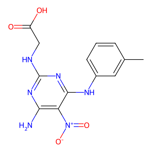 2-({4-Amino-6-[(3-methylphenyl)amino]-5-nitropyrimidin-2-yl}amino)acetic acid structure