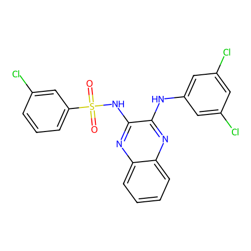 3-chloro-N-{3-[(3,5-dichlorophenyl)amino]quinoxalin-2-yl}benzenesulfonamide structure